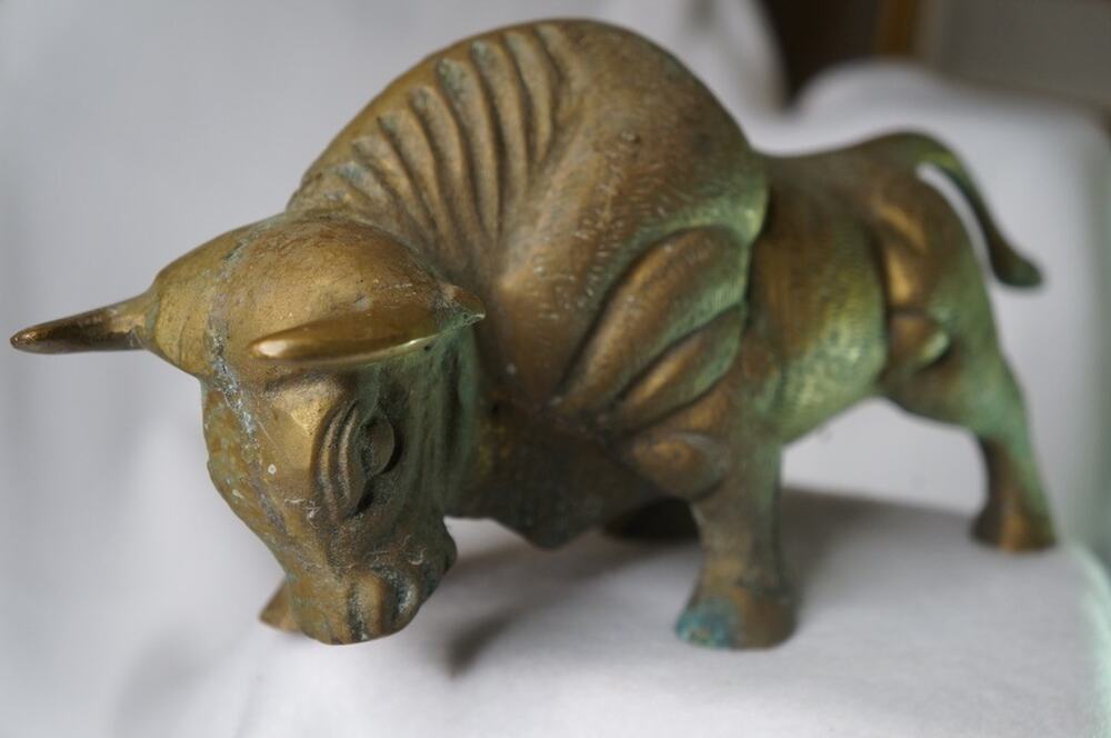 Vintage Brass Bull Statue Solid Brass Mid Century Modern Home Decor